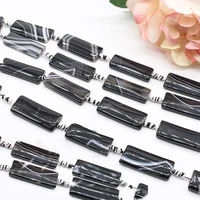 2strandslot 40mm natural rectangular black white stripes agates beads for woman diy necklace bracelets jewelry making strand