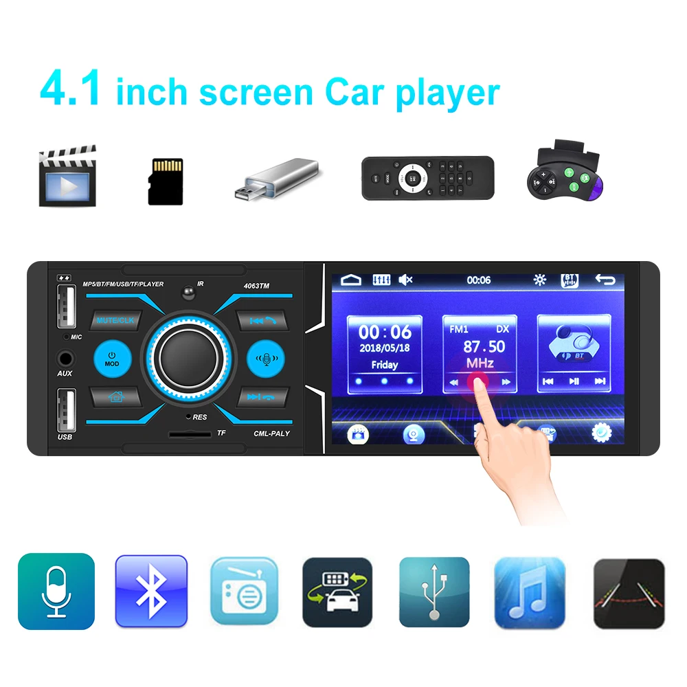 Автомагнитола 1 Din Авторадио Bluetooth экран 4 дюйма поддержка камеры заднего вида