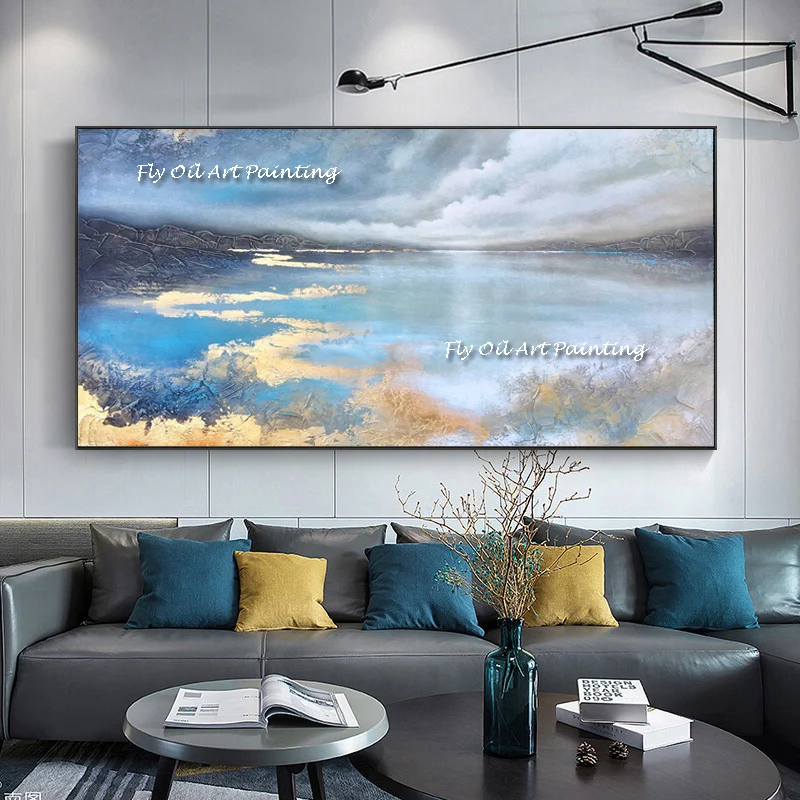 

Large Size Gold Foil Ocean Oil painting Modern Art Abstract Painting wall Background Wall Entrance Living Dining Room decoration