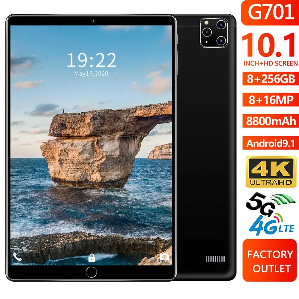 2020 Новый G701 планшетный ПК 128G 10 1 дюймов 4G Телефонный звонок 8 Гб RAM 256 ROM Android 9 8800mAh WiFi