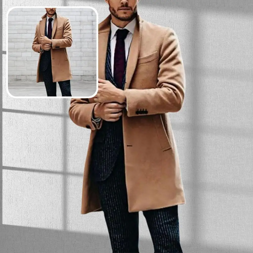 

Деловой мужской тренчкот хорошего качества с длинным рукавом, длинное зимнее пальто, однобортное для работы