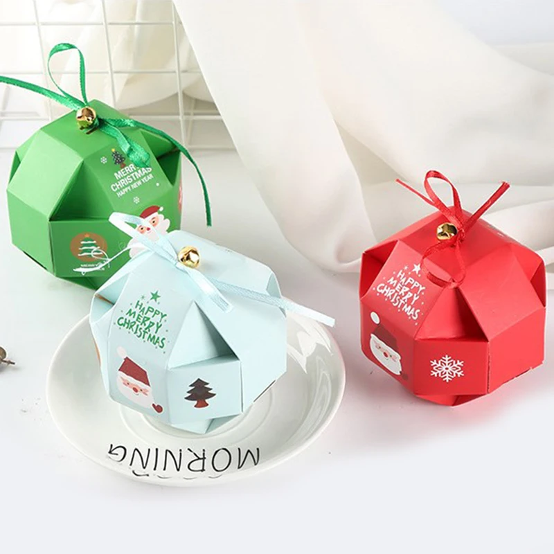 

10pcs Lantern Shaped Christmas Paper Gift Box Cookies Chocolate Baking Kids Packaging Bag For Party Xmas New Year Noel Navida