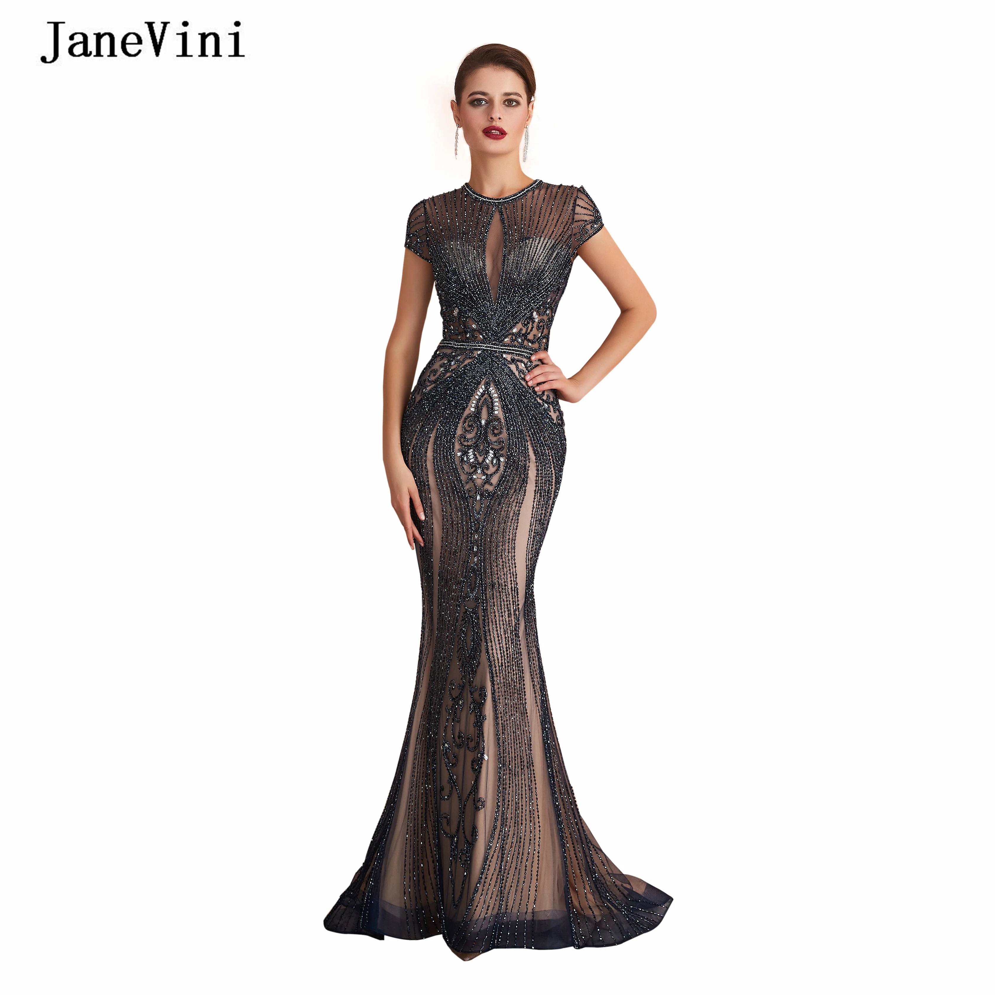 Роскошное вечернее платье JaneVini с крупными бусинами в Дубае длинное круглым