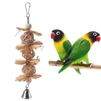 1 piece parrot chewing straw rattan ball toys interactive bird cages hanging bite resistant toy with bell pet parakeet bird toys