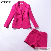 2022 new suit fashion suit korean suit shorts womens two piece casual small suit rose red high quality office ladies blazer