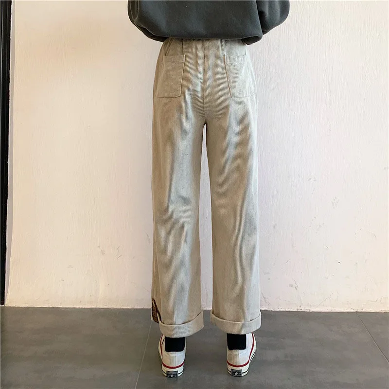 

Autumn and winter 2020 new Korean high waisted corduroy loose thin and thickened warm straight tube wide leg pants pants