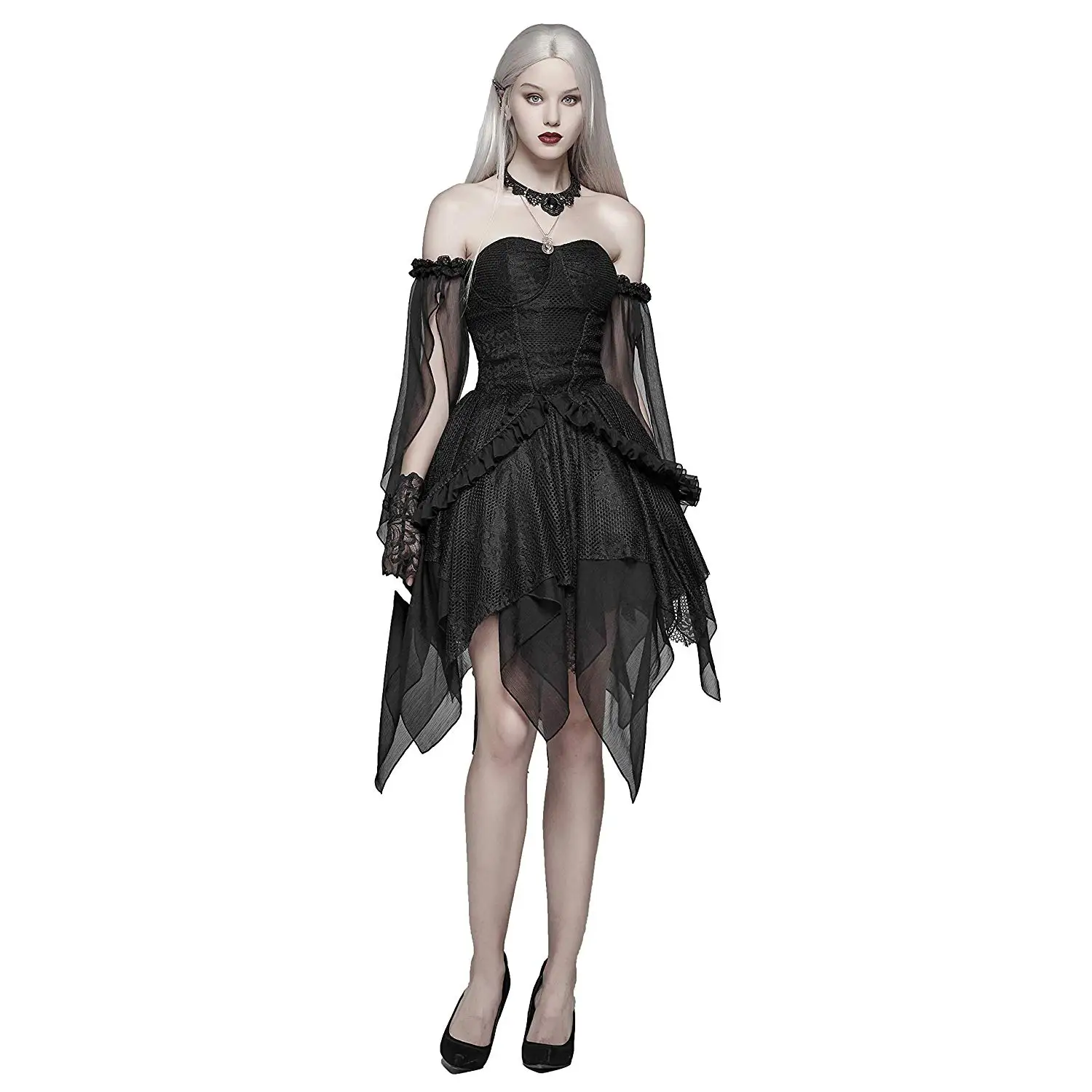 Женское платье в стиле панк-рейв готическое черное кружевное пикантное Лолита