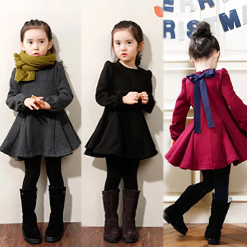 Autumn winter Thick with velvet girls dress thickening Pure cotton Fashion Lotus leaf edge kids Dresses Children clothes