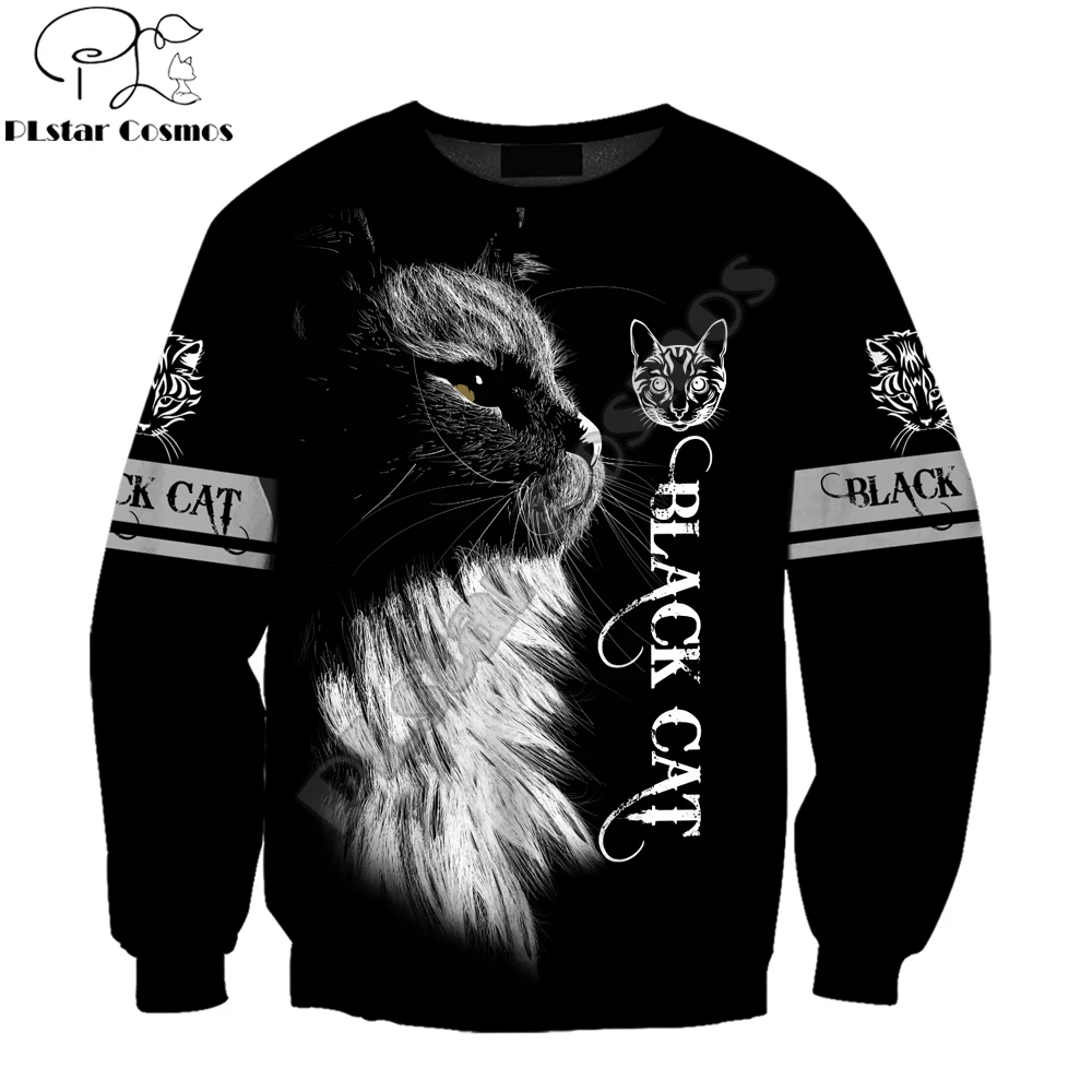 Мужская повседневная толстовка с капюшоном черная унисекс 3D-принтом в виде кошки