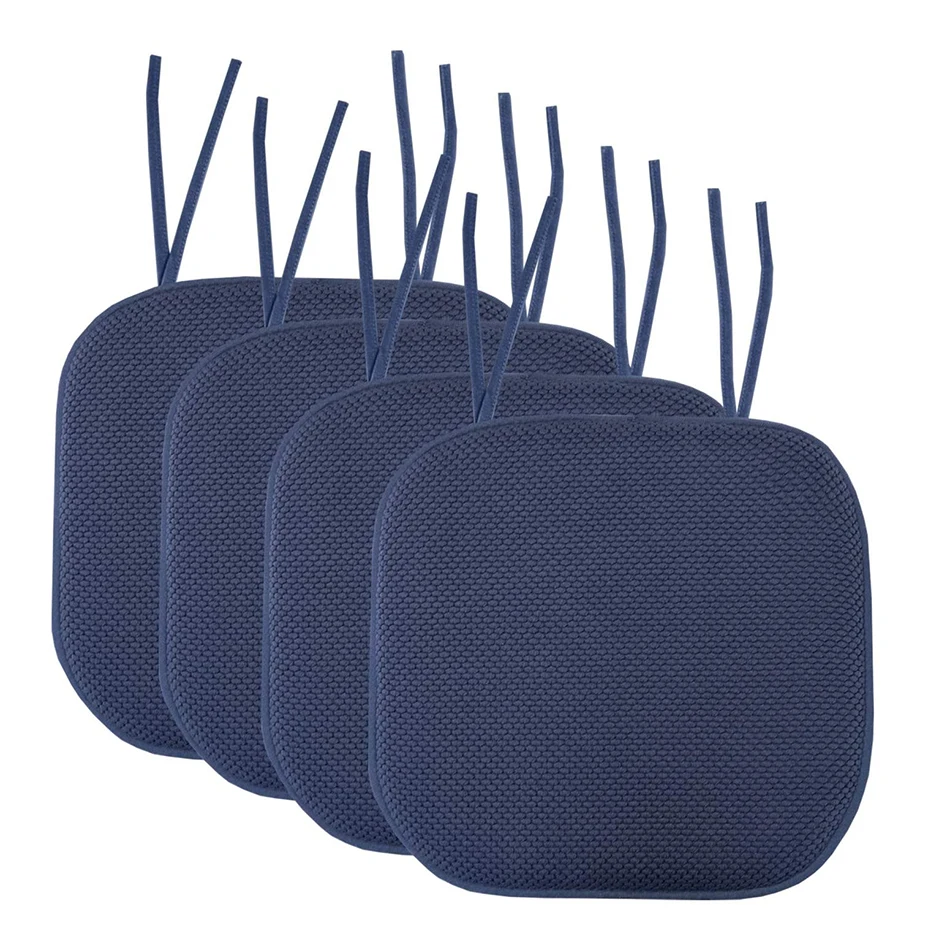 

Memory Foam Dining Chair Cushion , Ultimate Soft Comfortable Outdoor Seat Pads With Honeycomb Pattern Nonslip 4 Pack Blue