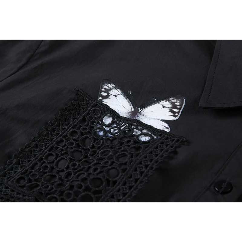 Женская блузка с длинным рукавом черная Готическая в стиле оверсайз винтажная