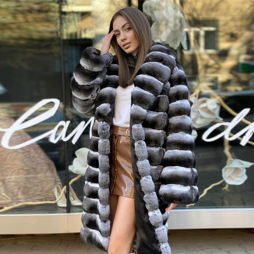 Luxury Women Real Rex Rabbit Fur Coat with Turn-down Collar 2022 Winter Trendy Whole Skin Genuine Rex Rabbit Fur Coats Outwear enlarge