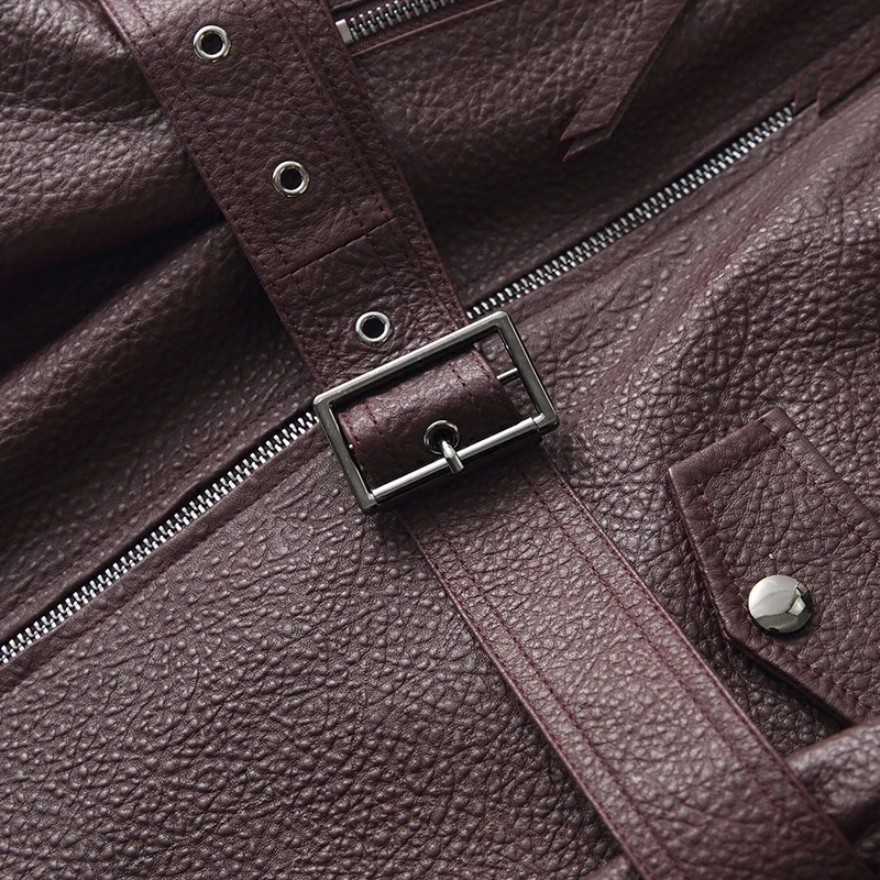 Женская куртка из натуральной овечьей кожи весенне-осенняя с поясом X-138