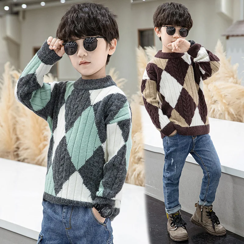 

New Boys Sweater Kids Winter Clothes Baby Boy Warm Pullovers Children Cotton Knitted Sweater Loose O-Neck Outerwear Teenage Tops