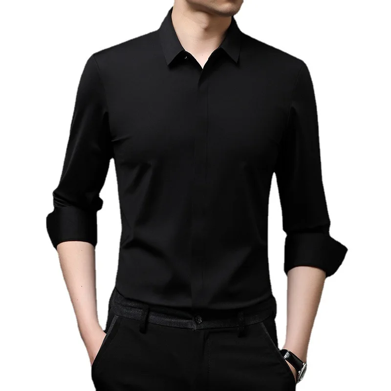 

2021 solid color slim fit business Lapel casual slim fit youth cardigan long sleeve shirt handsome shirt men's shirt