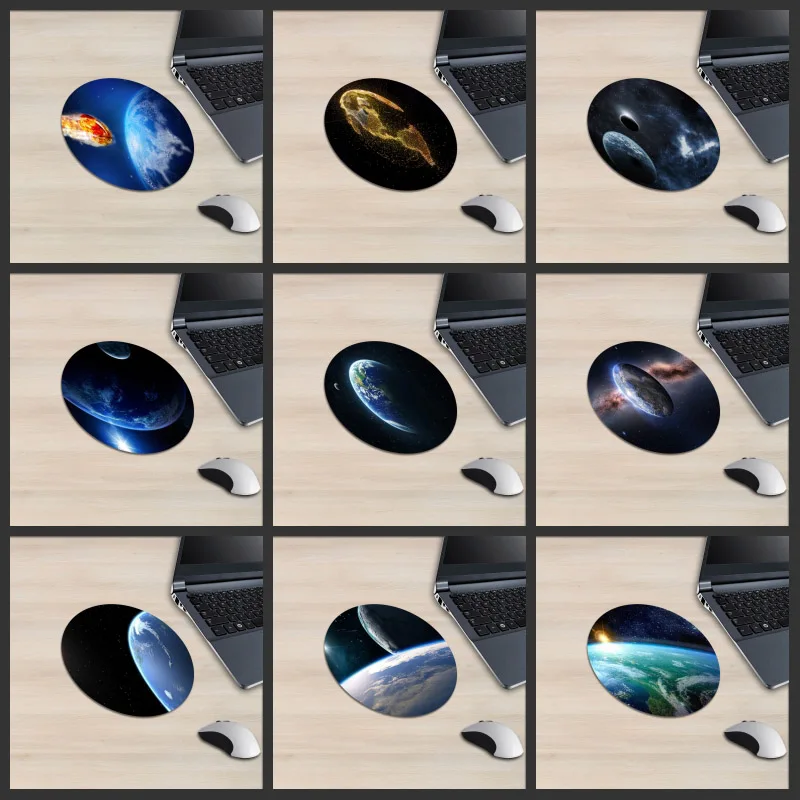 Круглый коврик для мыши XGZ Космический ландшафт комет столкновение земля звезда