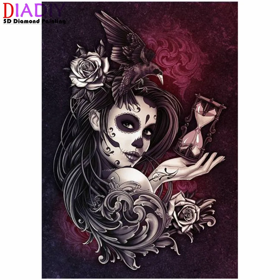 

DIY 5D Diamond Painting Skull Girl Cross stitch Needlework Mosaic Picture of Rhinestones Diamond Embroidery Halloween Gift