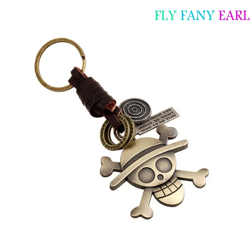 Винтажный Плетеный сплав череп кожаный брелок мультфильм кольцо старинная
