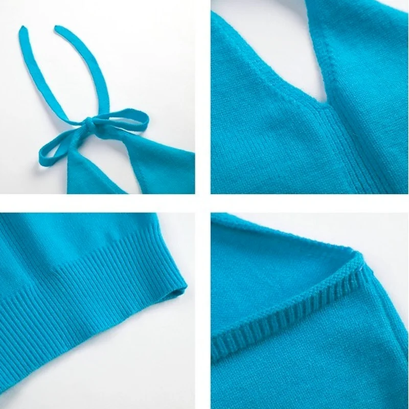 

Tanks Women Halter Design Sweet Elegant Solid Basic Knitted Tank Top Chic Sexy Ins Stretchy New Korean Fashion Minimalist Summer