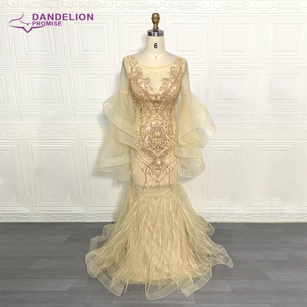 

Luxury Gold Petal Long Sleeve Mermaid Evening Dresses For Women 2021 Sparkl Sequins Beading Sexy Prom Party Gowns