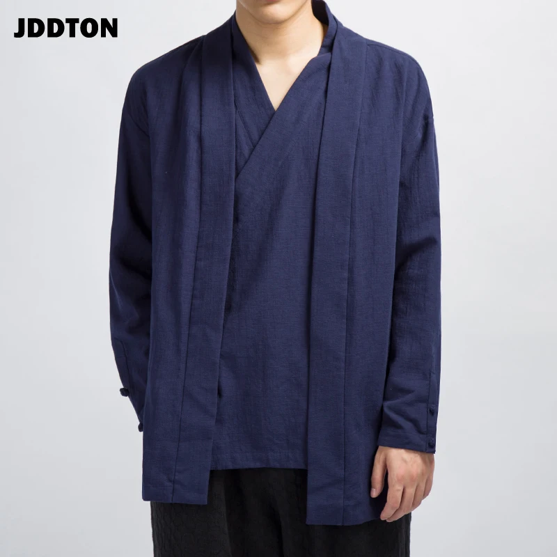 JDDTON весеннее мужское кимоно из хлопка и льна СВОБОДНЫЙ Модный длинный кардиган