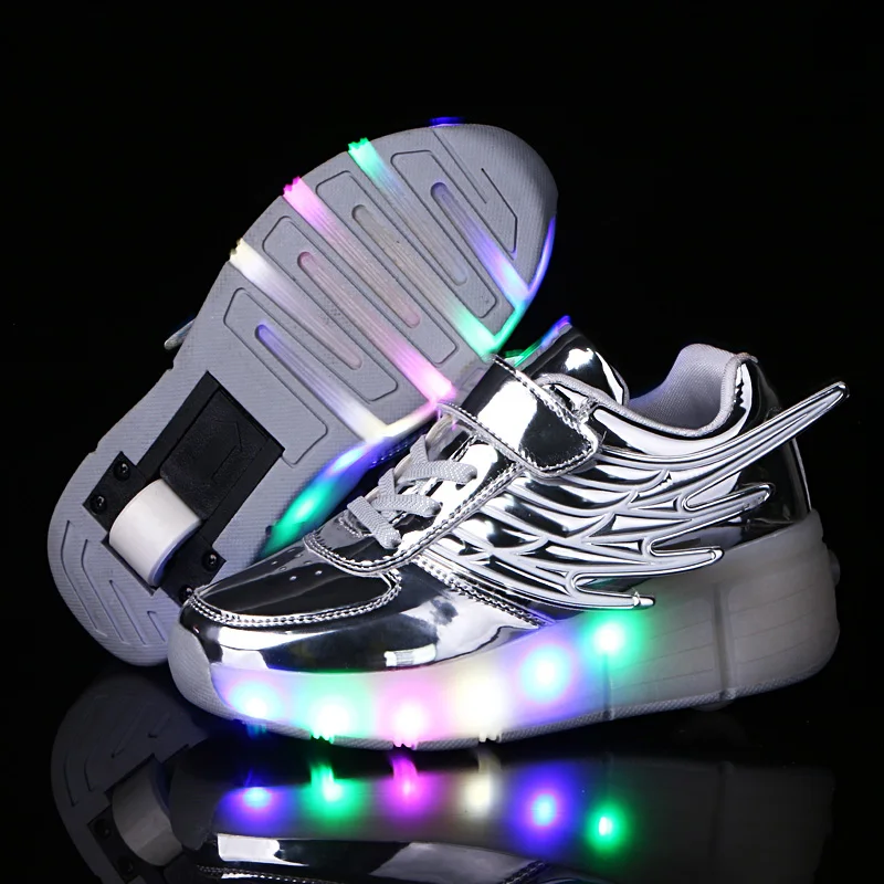 Gold Pink Black Cheap Child Fashion Girls Boys LED Light Roller Skate Shoes For Children Kids Sneakers With Wheels One wheels | Детская