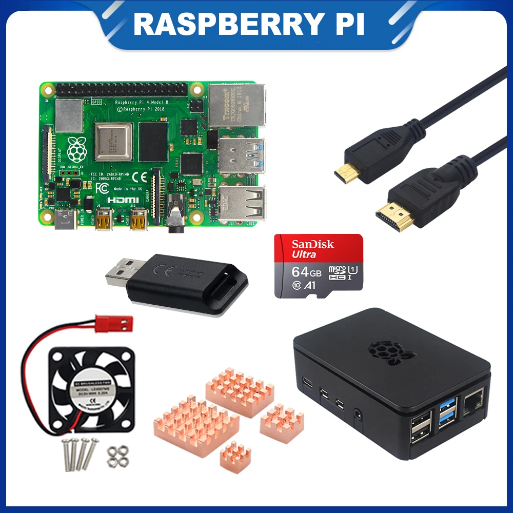 

ITINIT R8 Raspberry Pi 4 Model B Kit 2/4/8GB + SD Card Reader + 64G/32GB SD Card + Case + Fan + Video Cable + Copper Heat Sink
