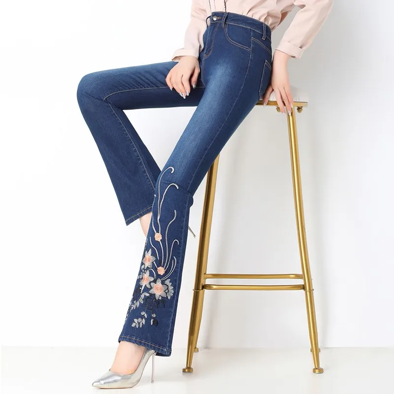2019 осенние женские джинсы клёш с вышивкой для девочек брюки женщин больших
