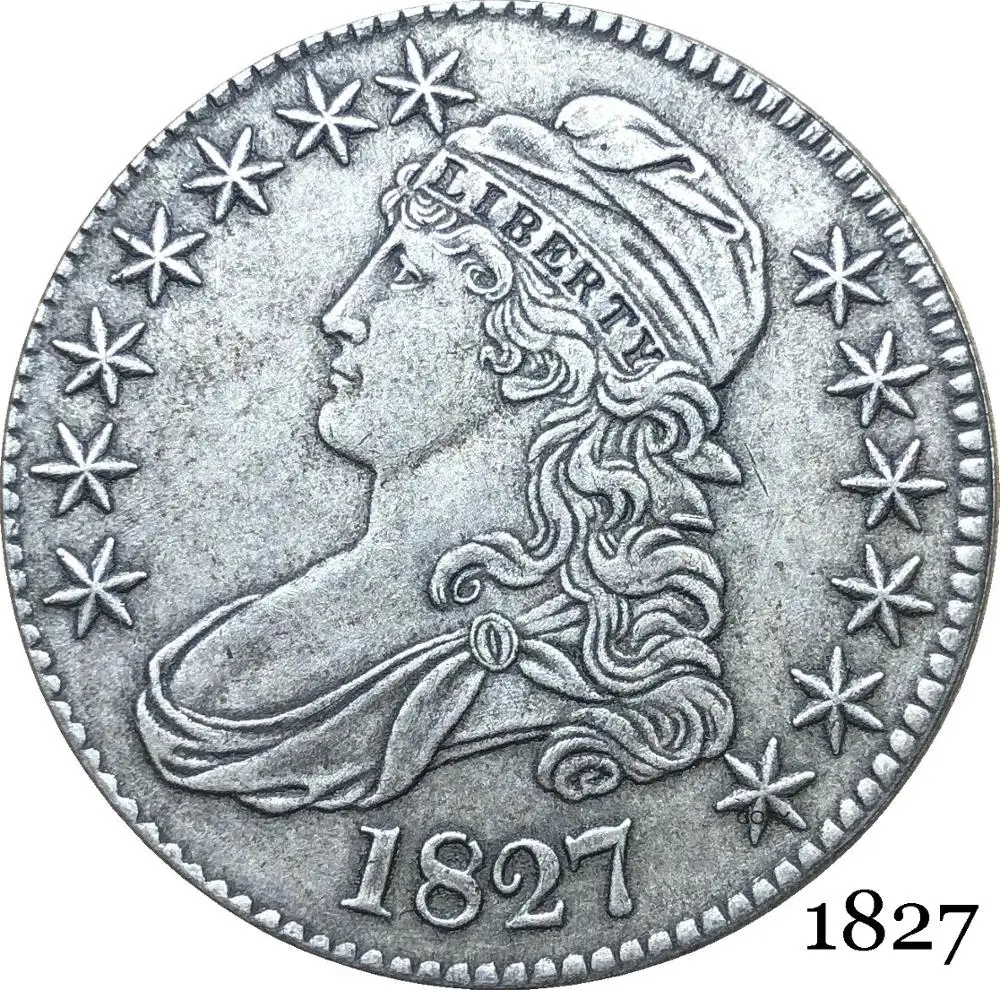 Копия посеребренной монеты с изображением Мельхиора, США, Либерти Орел, 1827, 50 центов, полуобхват, обхват груди