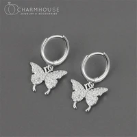 pure silver charm earrings set for women zirconia butterfly dangle earing cuff brincos femme 2021 new fashion jewelry accessorie