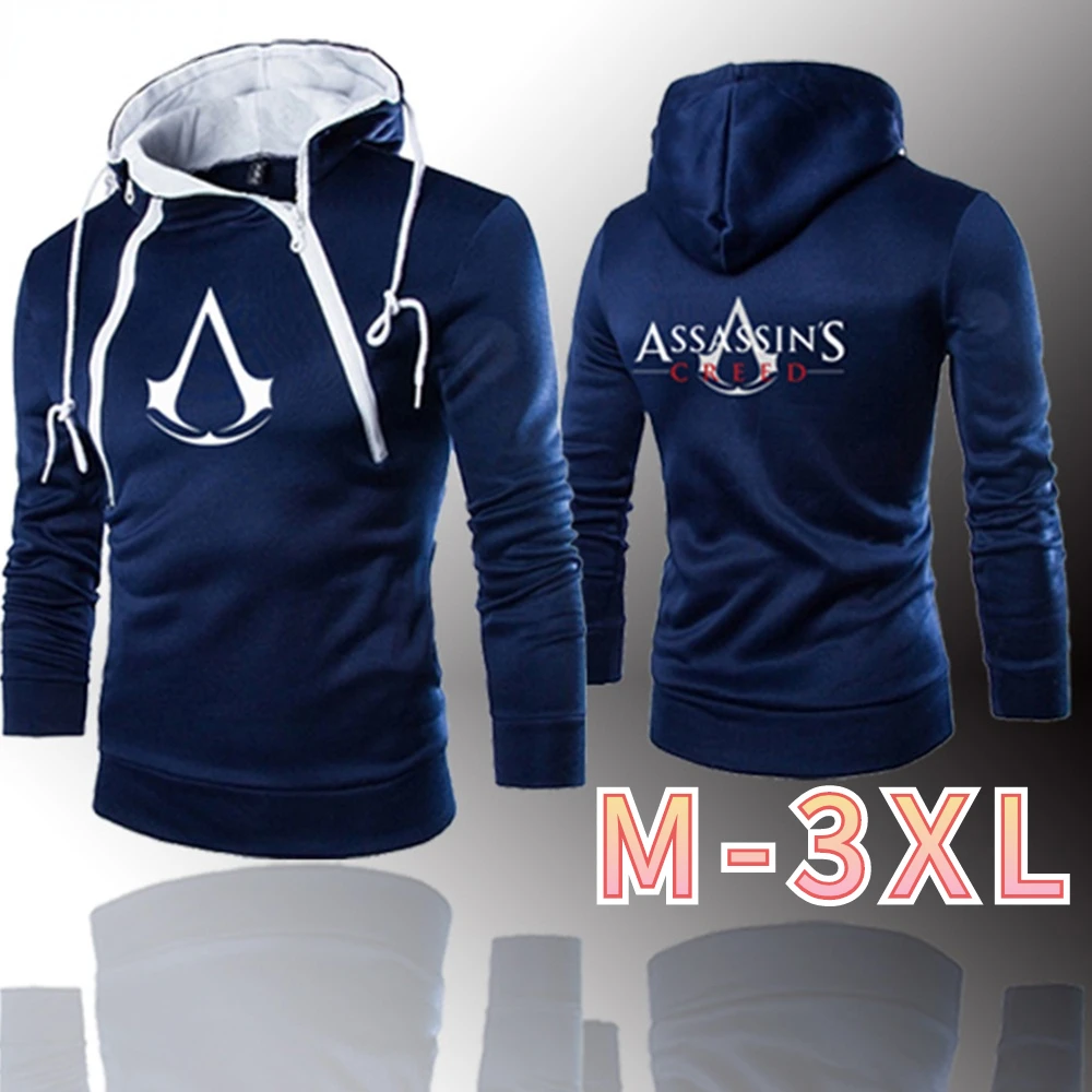 

2021 New Fashion Women's Double Zipper Hoodie Sweatshirt Assassin Ladies Hoodies M-3XL Black Blue White