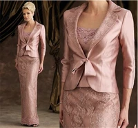 2015 elegent sheath floor length pink lace stain long sleeve mother of the bride dresses with jacket mother of the groom dresses