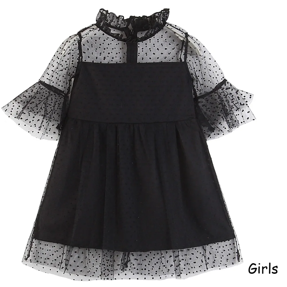 Парная одежда для мамы и моей семьи черное кружевное платье девочек детская |