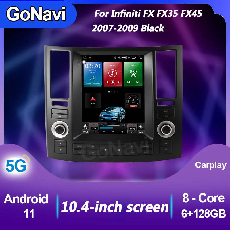 GoNavi-reproductor Multimedia Tesla para coche, Radio con Gps, Android, 2 Din, vídeo, DVD, para Infiniti FX FX35 FX45, 2007-2009