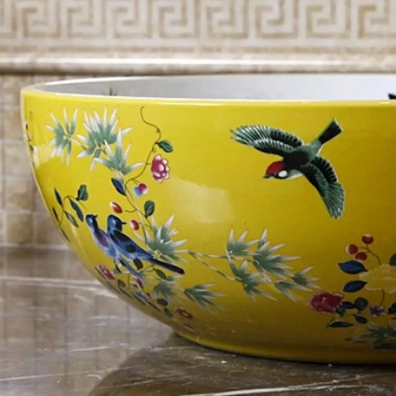Китайская керамическая раковина с рисунком птиц и цветов столешница для