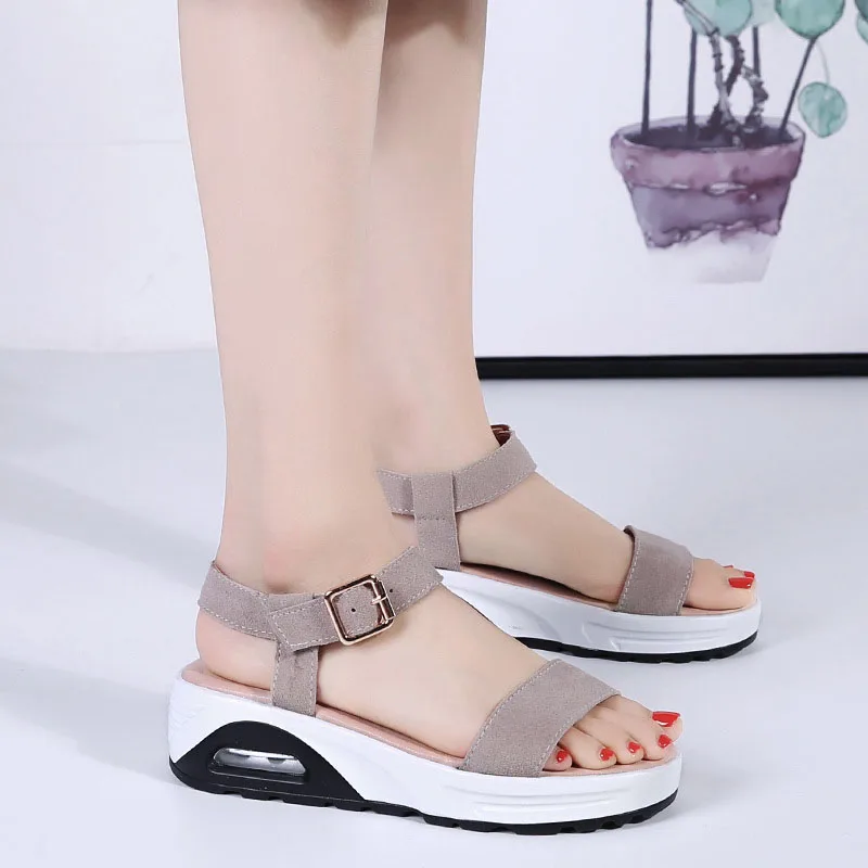 

WDZKN Women Sandals Summer Open Toe Shoes Women Wedges Sandals Quality Cow Suede Buckle Strap Platform Beach Sandals Sandalias