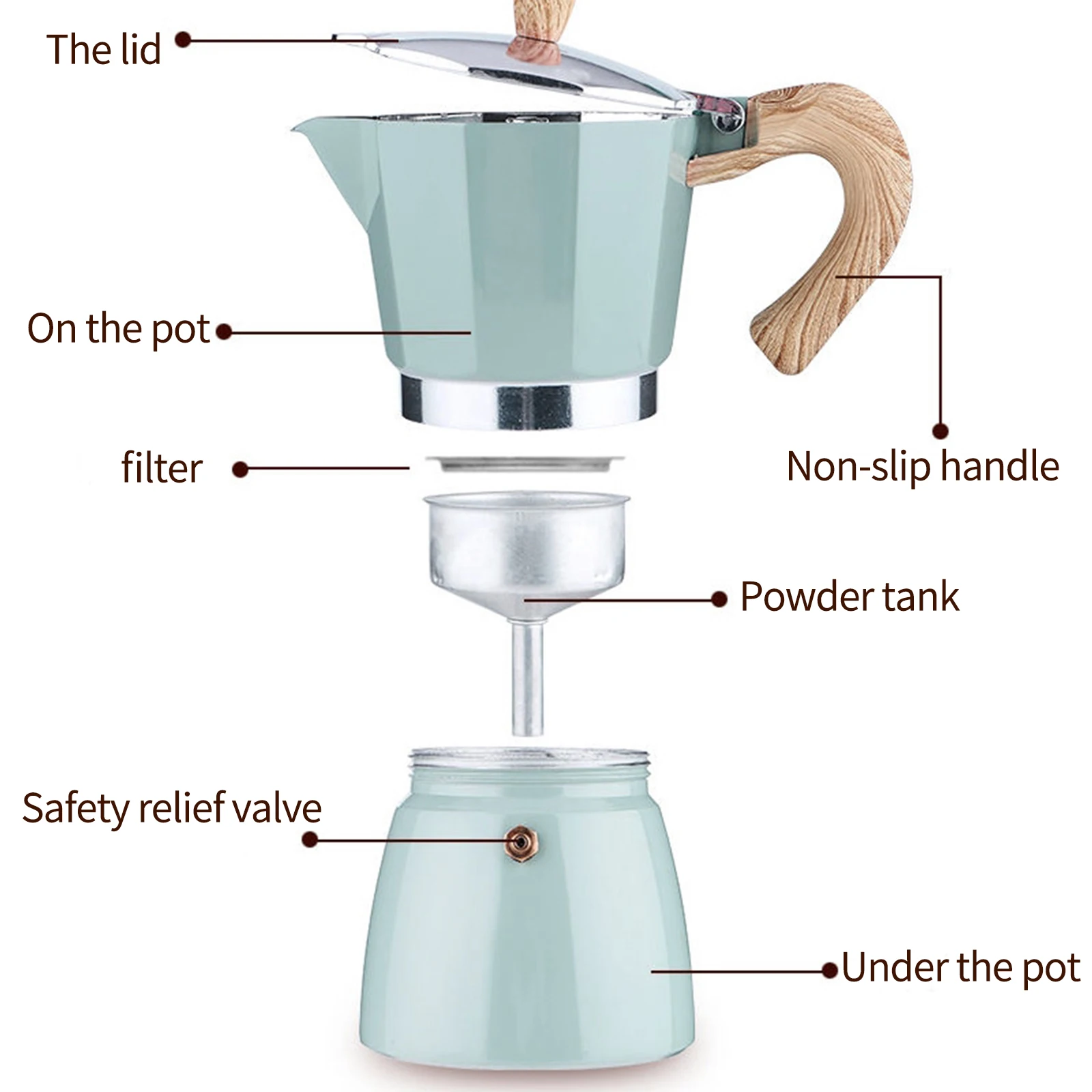 

Household Aluminum Coffee Pot Espresso Mocha Coffee Pot Lake Green Coffee Maker Percolator 150/300ML Home Coffee Lovers