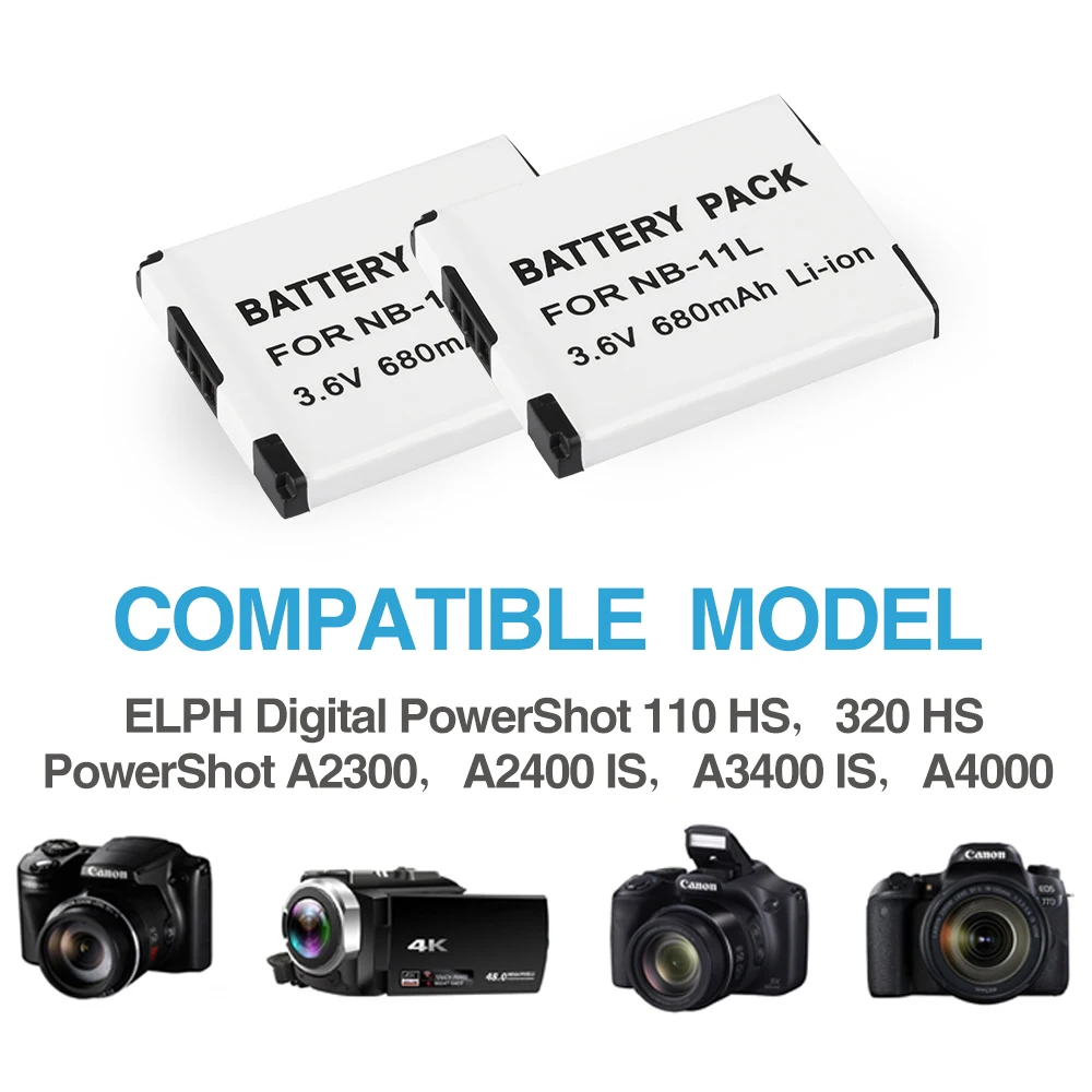 Battery NB-11L NB11L for Canon A2600 A2300 IS A2400 A3500 A4000IS IXUS 125 132 140 240 245 265 155 HS Camera Battrie 680mAh | Электроника