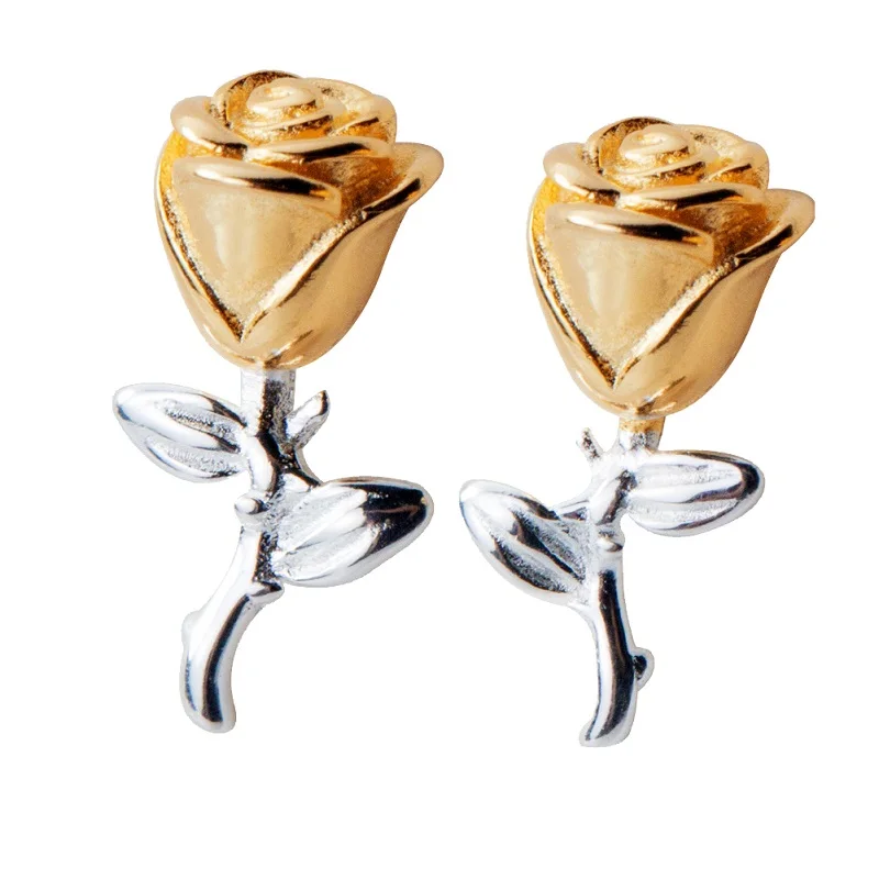 Gold Rose UMODE, новинка, 925 пробы, серебряные серьги для женщин, девушек, желтая роза, цветок, серьги-гвоздики, хорошее ювелирное изделие,, Новые Вечерние, подарок ULE0571 - Цвет камня: Gold Rose