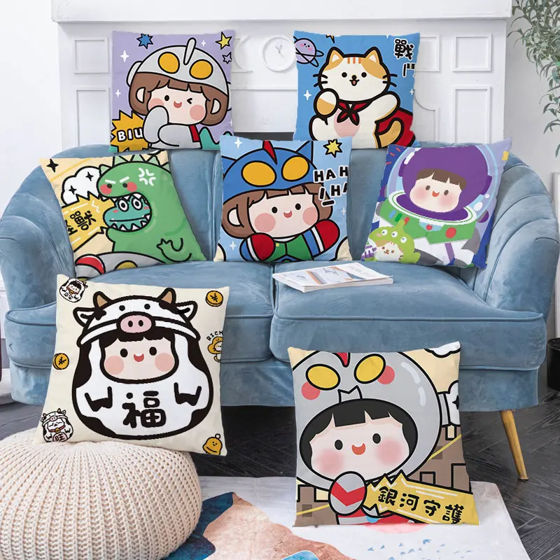 

Cartoon Style Cushion Cover Decor Children Room Cute Animal Throw Pillow Cover Decorative Home Sofa