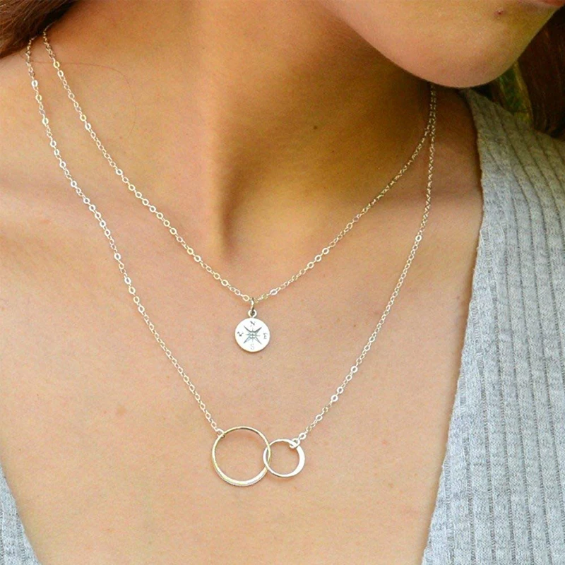 Серебряное ожерелье с цепочкой женское ожерелье с двойной подвеской Ювелирное Украшение на день рождения ожерелье s для сестер вечность