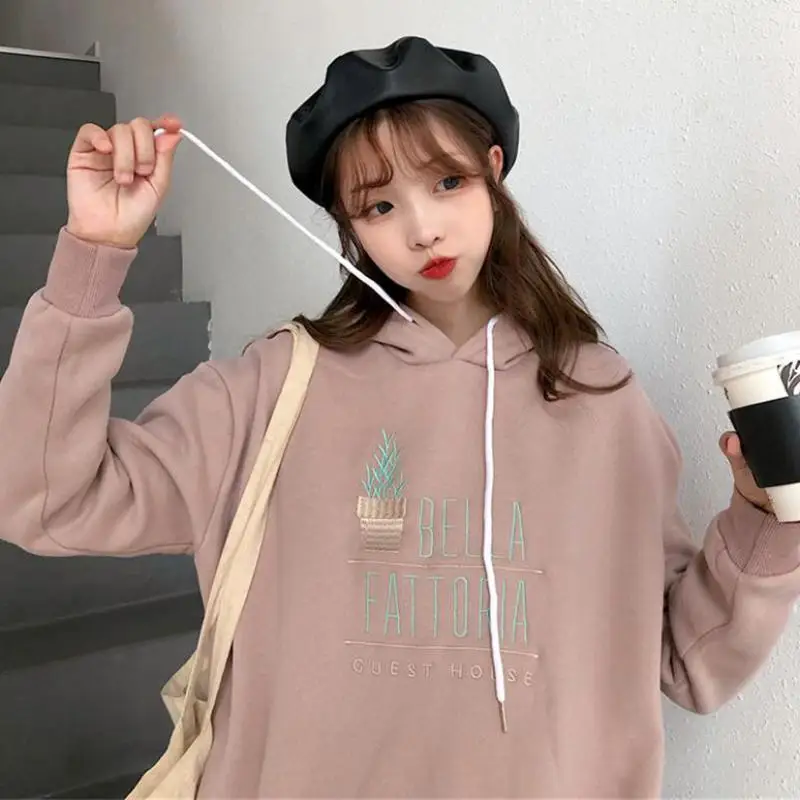 

Zuolunouba Winter Casual Women Hoodie Embroidery Harajuku Alphabet Lady Korean Loose Sweatshirt Loose Female Fashion Pullover