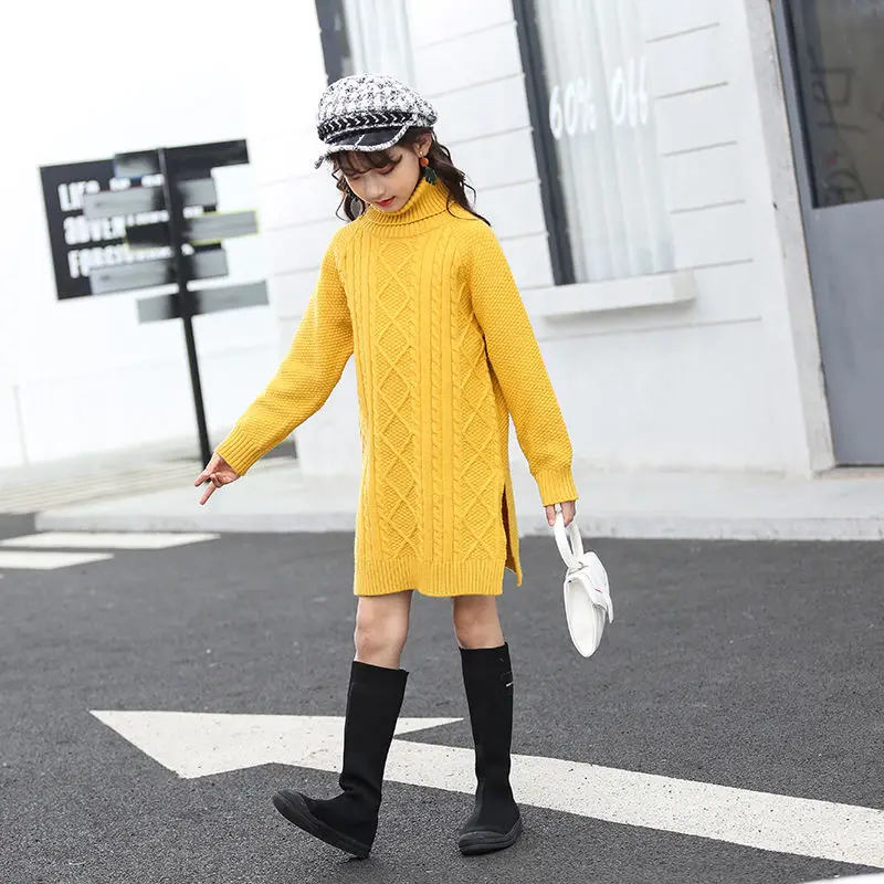 Новинка 2020 зимнее вязаное длинное платье для маленьких девочек детская одежда