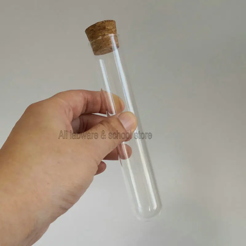 

Free shipping lab 25x150mm glass round-bottom test tubes thickenss 1.5mm little container vial with cork