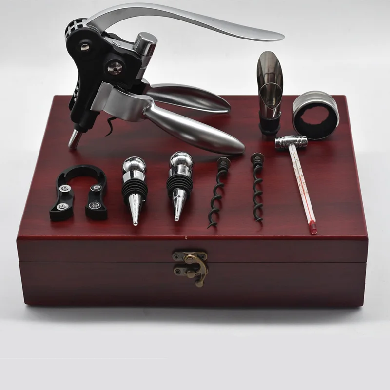 Stainless Steel Rabbit Opener Wine Corkscrew with Wood Gift Box Pourer Stopper Thermometer Foil Cutter Drip Ring Bottle | Дом и сад