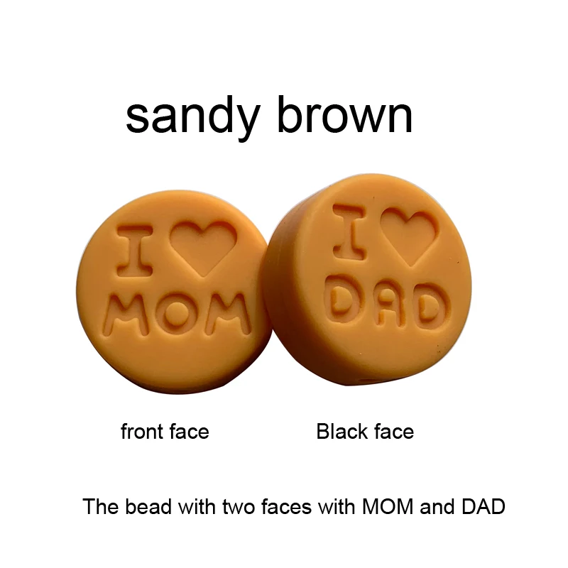 sandy brown Новинка 100 шт я люблю маму Силиконовые Прорезыватели свободные бусины плоской круглой формы жевательные бусины для DIY соска для зубов Шарм Детские зубные кольца - Цвет: sandy brown
