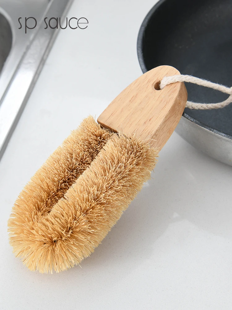 

Coconut Palm Brush Kitchen Brush Pan Artifact Household Wooden Handle Coconut Brush Long Handle Cleaning Brush