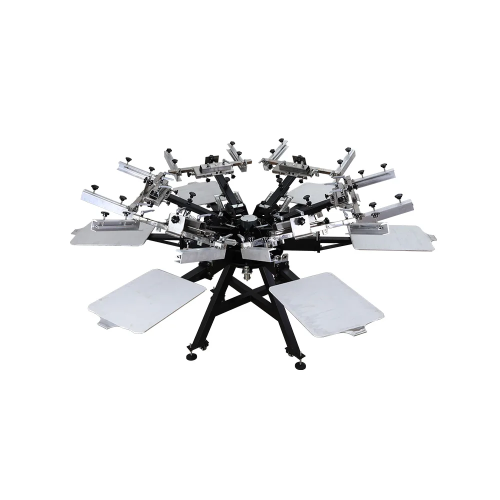 Design High Precision Heavy Duty Rotary Manual 6 Color Station Screen Printing Machine with Micro Registration |