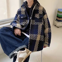 autumn plaid jacket men fashion retro pocket casual jacket men streetwear korean loose lapel coat mens outerwear m 2xl
