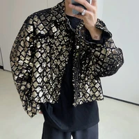 new velvet embroidered sequins short jacket stage trend fashion show clothing man korean streetwear vintage casual coat top